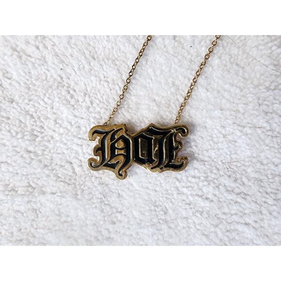 Love Hate Ambigram Necklace Reversible Gold Tone Chicana Pendant Old English - Picture 3 of 7